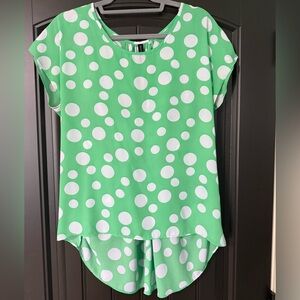 Massini | Green & White Polka Dot Top | Size S- oversized fit | tie back detail